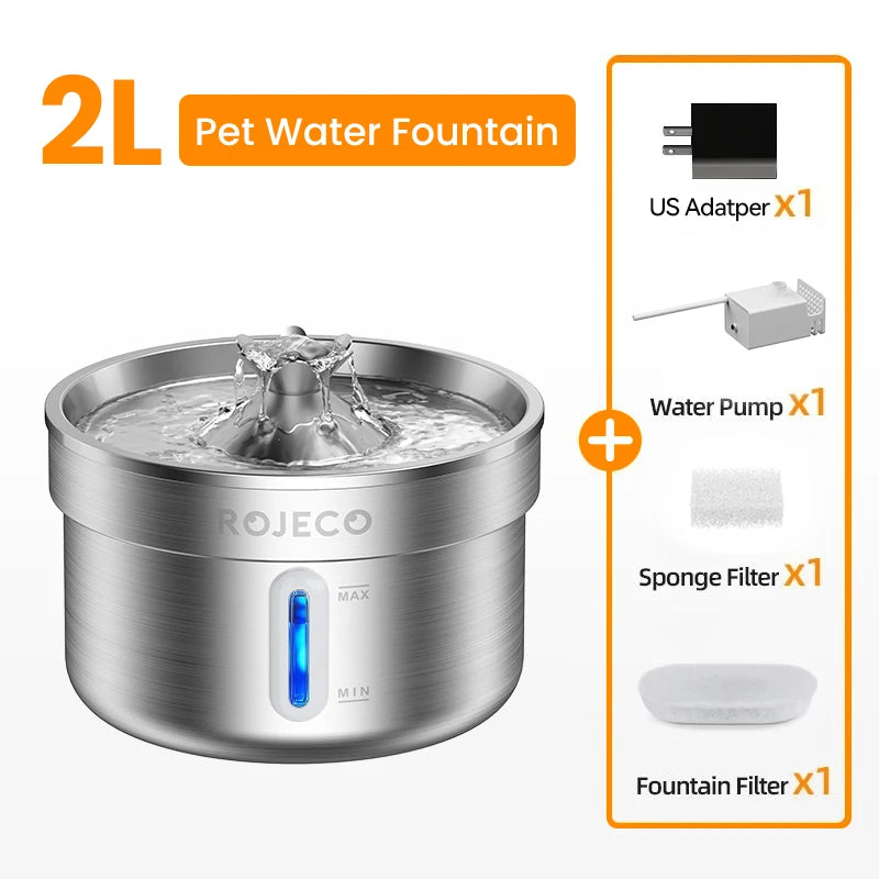 ROJECO Smart Pet Water Fountain – Stainless
