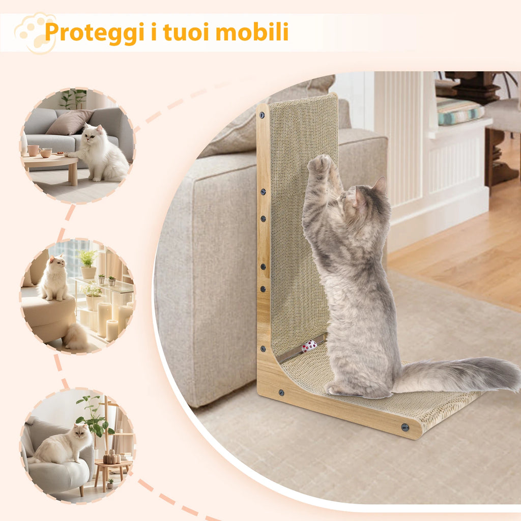 L-Shaped Cat Scratching Post with Bell Toy
