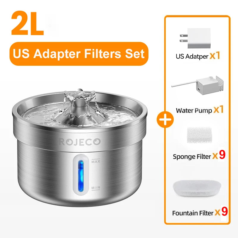 ROJECO Smart Pet Water Fountain – Stainless