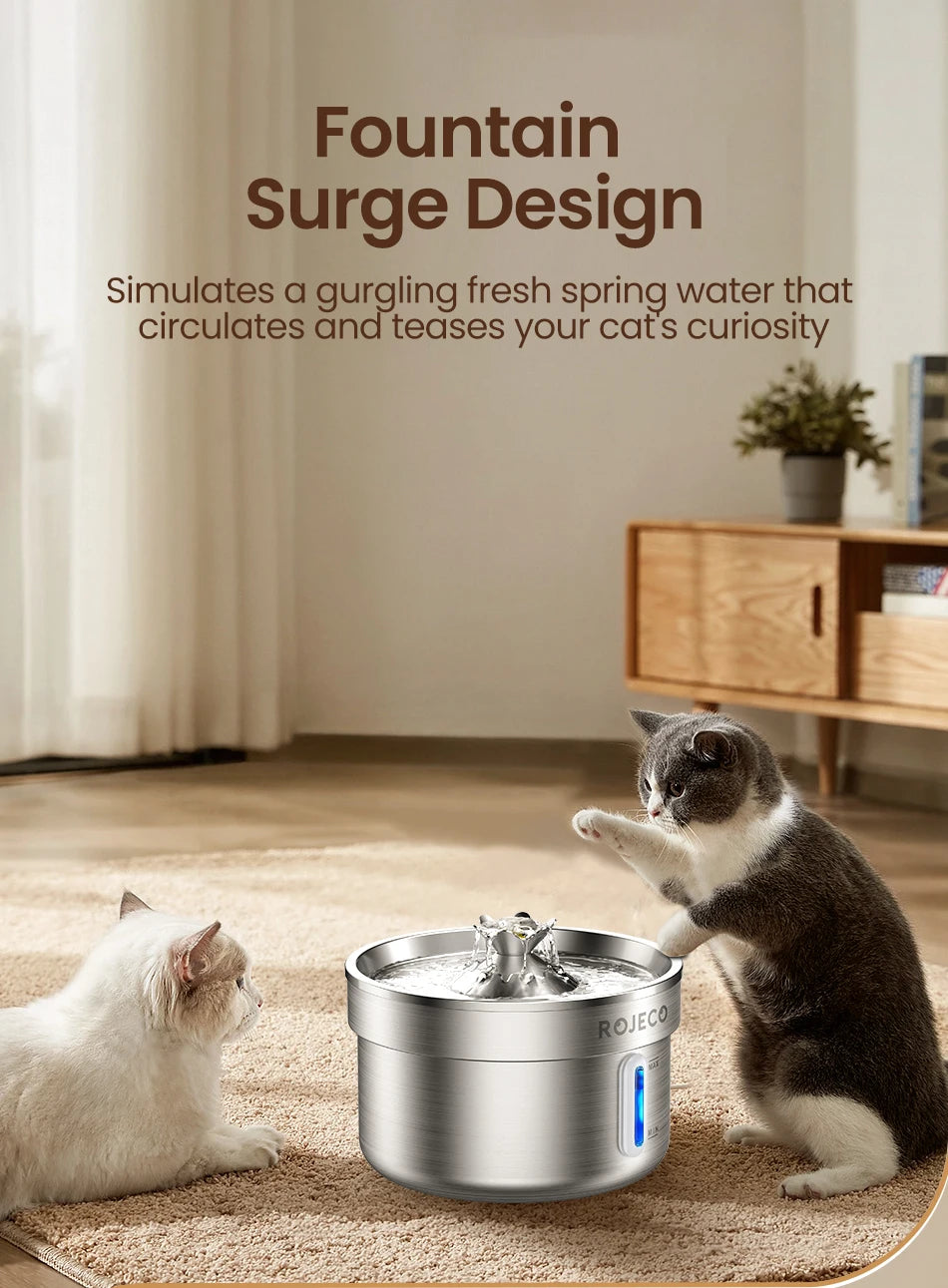 ROJECO Smart Pet Water Fountain – Stainless