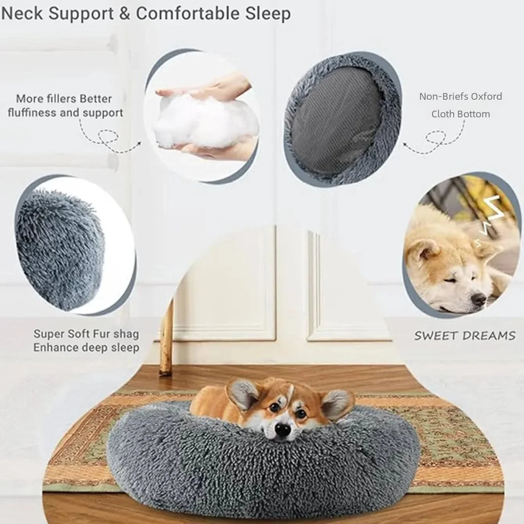 Calming Donut Pet Bed – Fluffy Cuddler