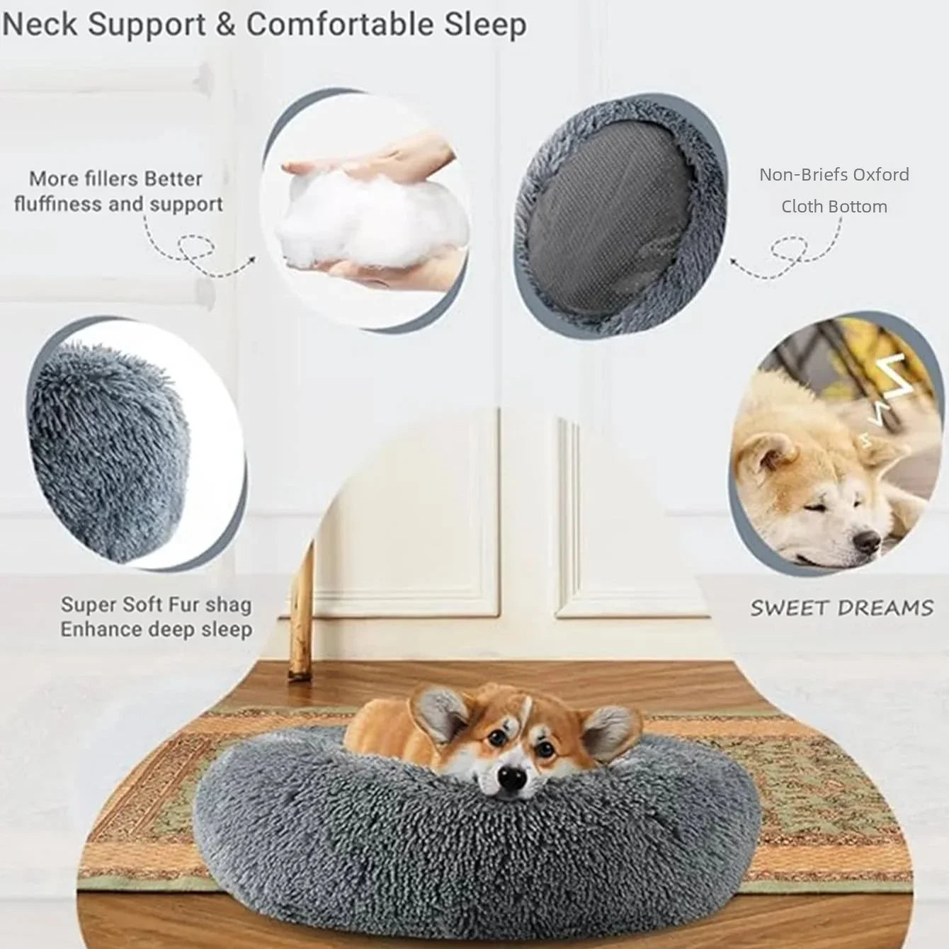 Calming Donut Pet Bed – Fluffy Cuddler