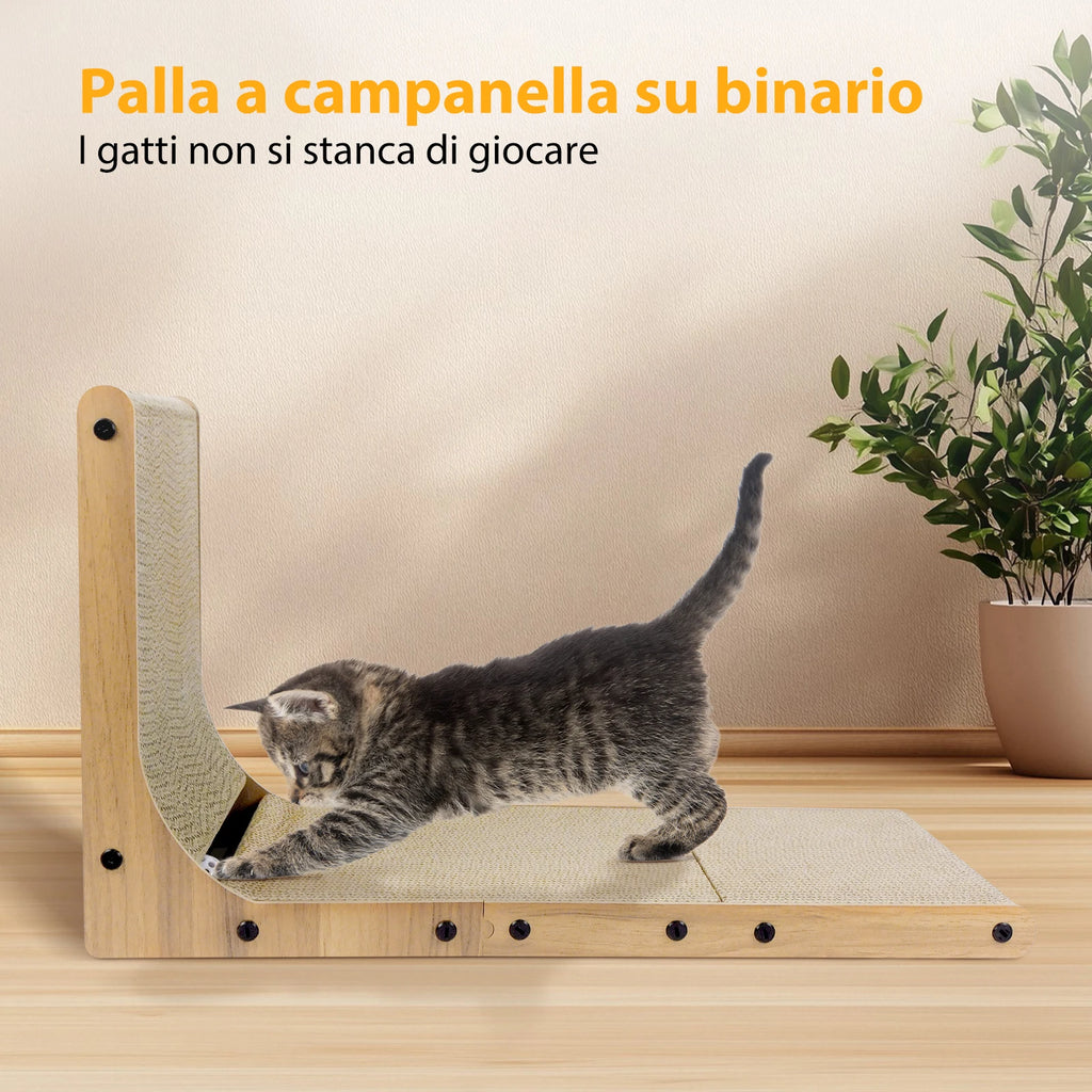 L-Shaped Cat Scratching Post with Bell Toy
