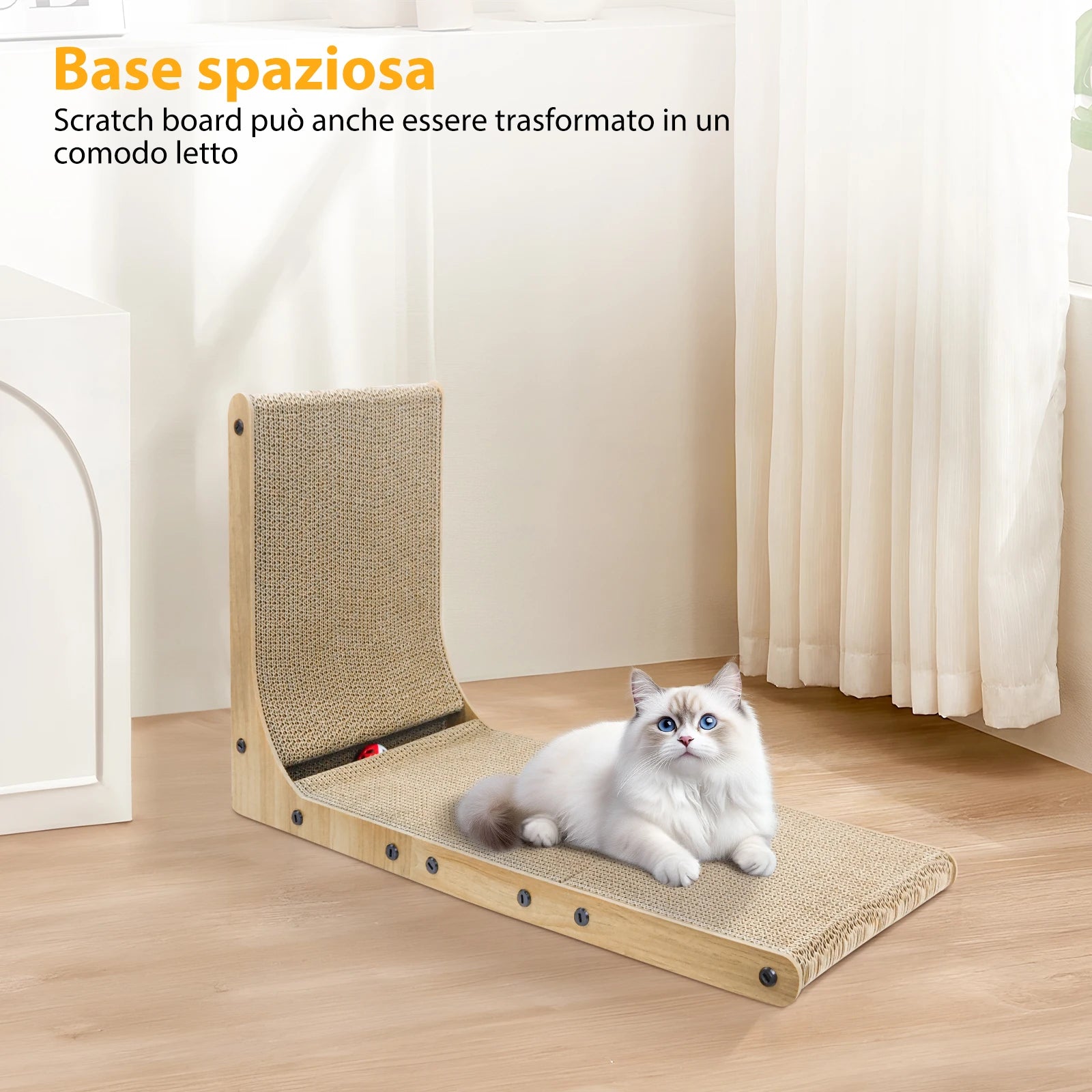 L-Shaped Cat Scratching Post with Bell Toy