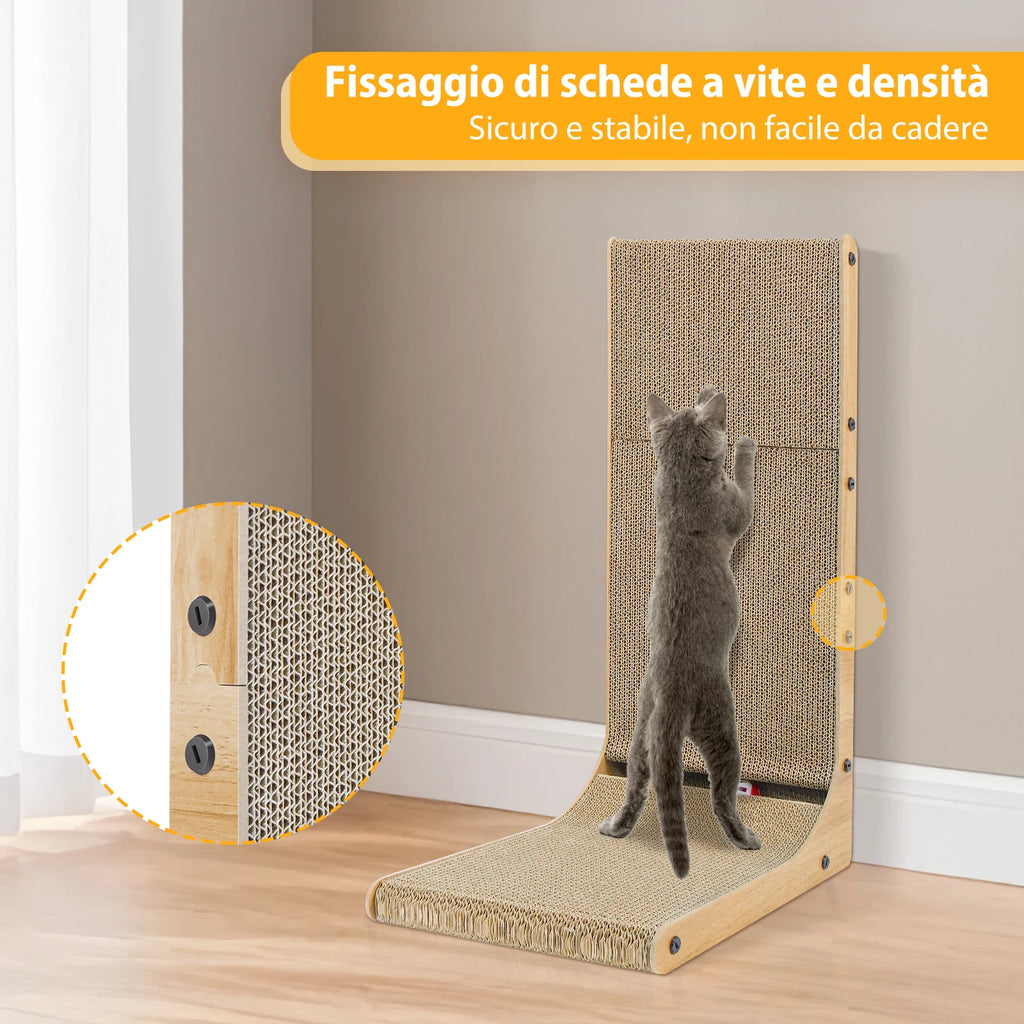 L-Shaped Cat Scratching Post with Bell Toy