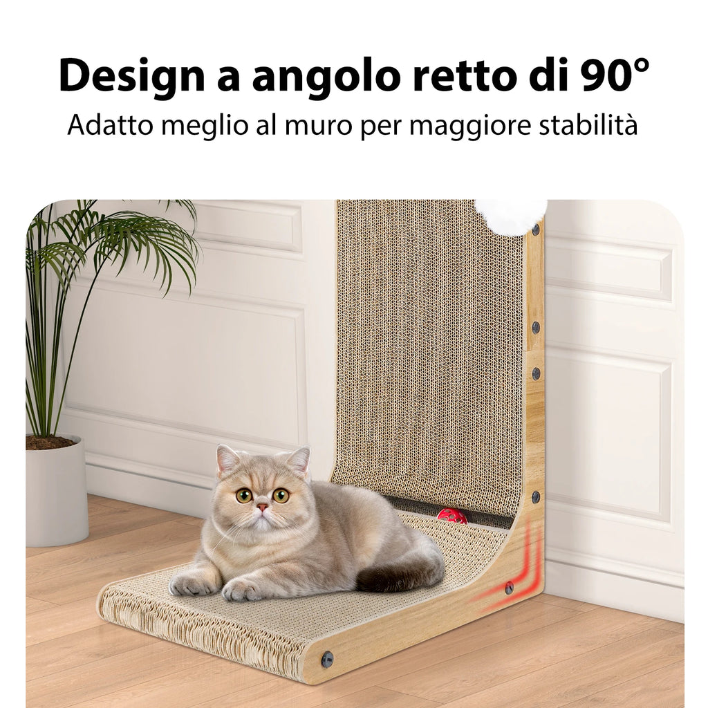 L-Shaped Cat Scratching Post with Bell Toy