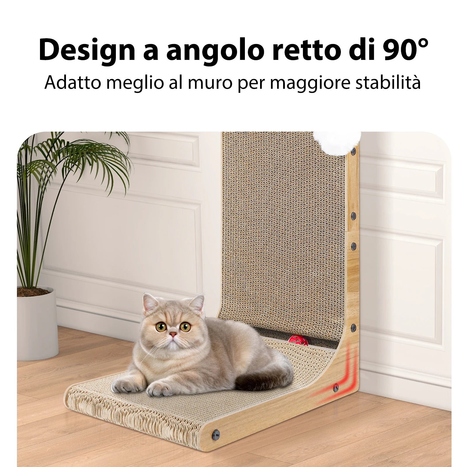 L-Shaped Cat Scratching Post with Bell Toy