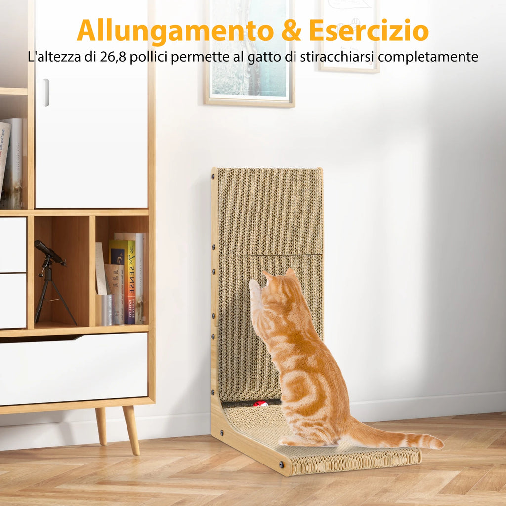 L-Shaped Cat Scratching Post with Bell Toy