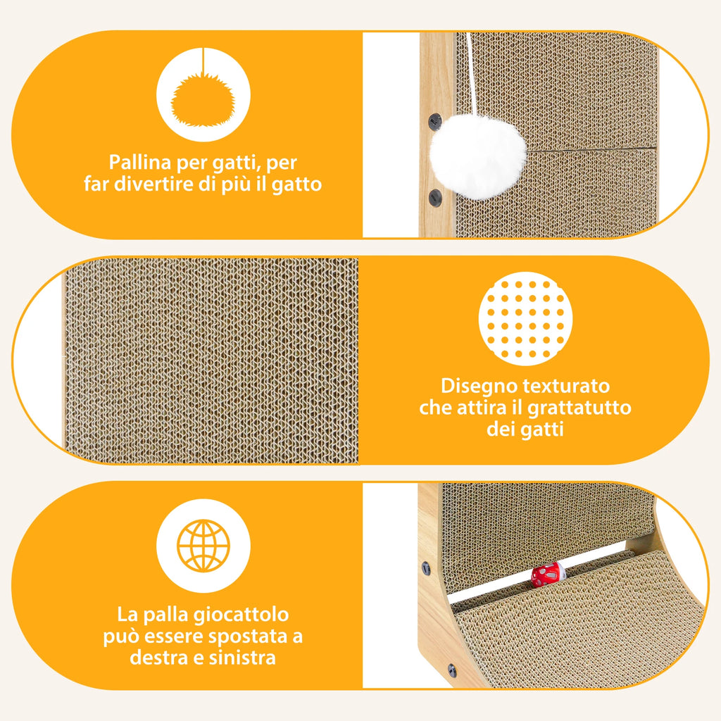 L-Shaped Cat Scratching Post with Bell Toy