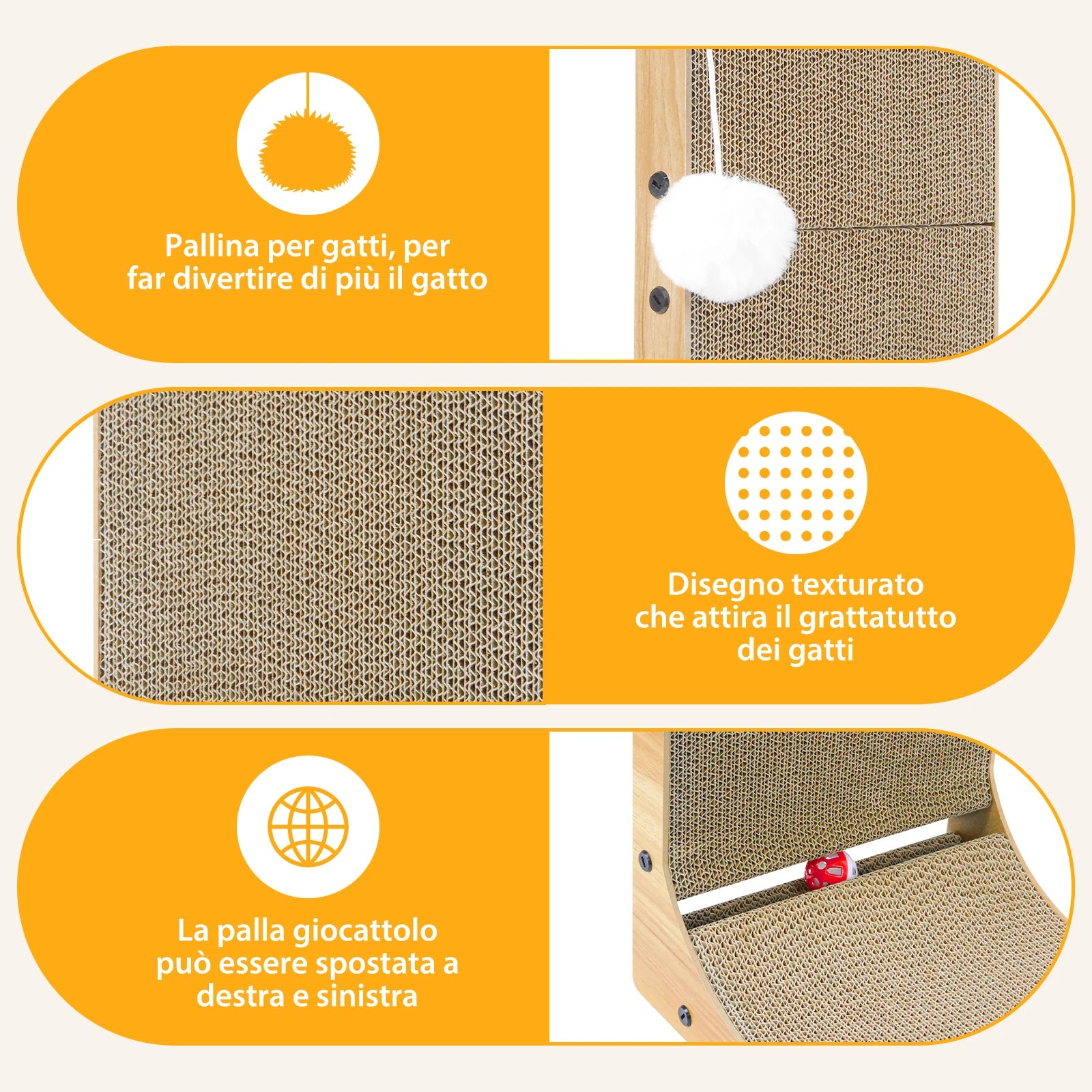 L-Shaped Cat Scratching Post with Bell Toy